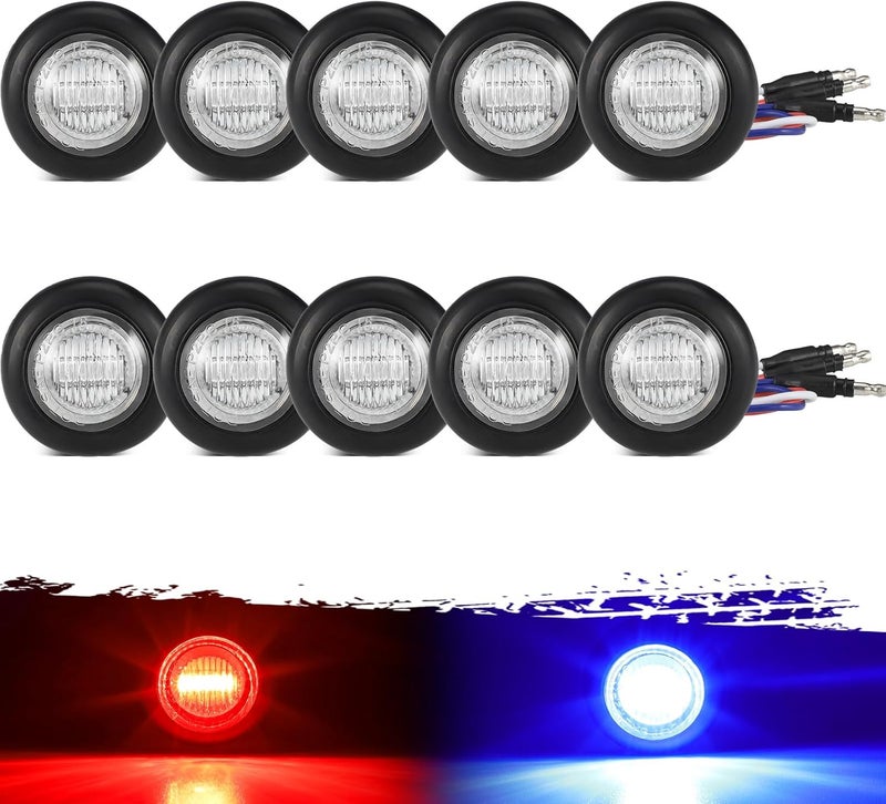 Partsam 10Pcs Dual Revolution 3/4" Round LED Marker Light Red to Blue Auxiliary Light Side Marker Clearance Light Indicators with Bullet Connector for Trailer Truck Pickup Camper RV - Image 1